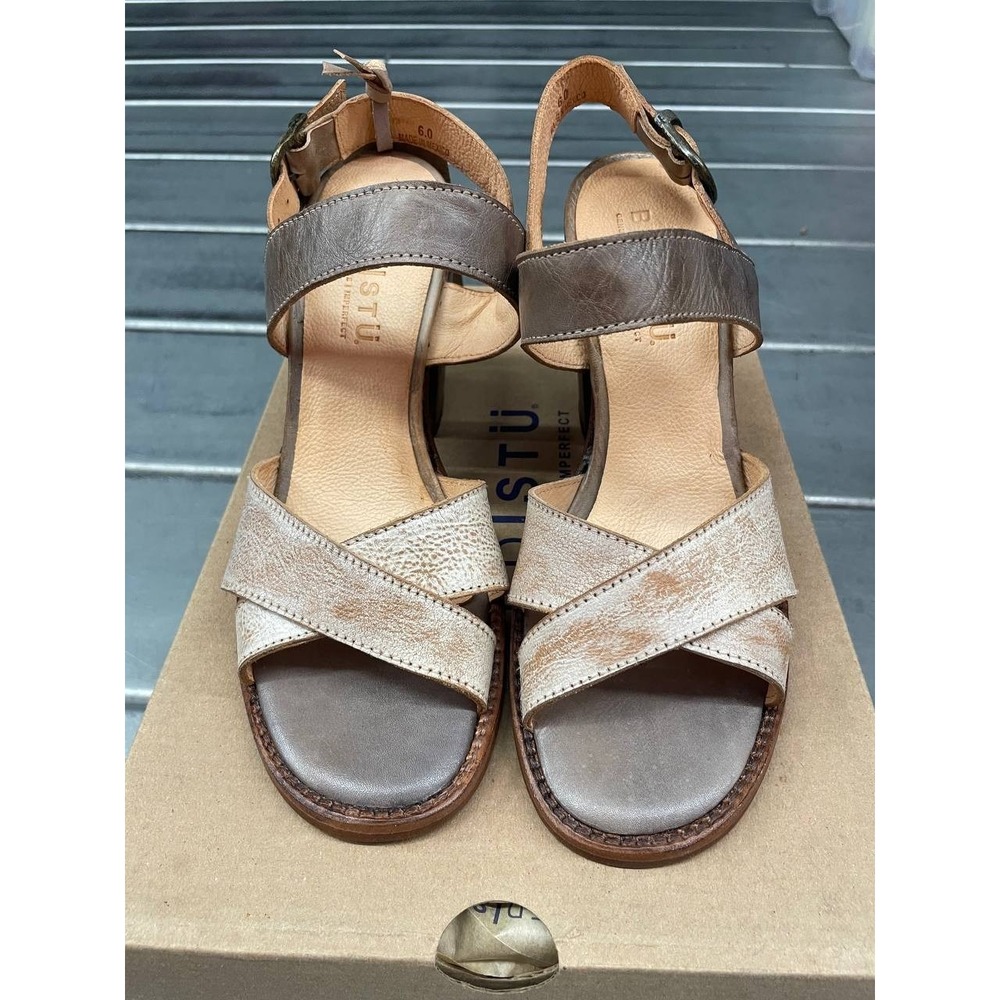 Bed Stu Rustic Sandals Womens 6 Gray Leather Hook & Loop Strap Heels Shoes - Picture 3 of 12